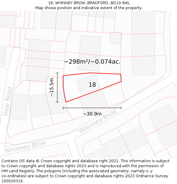 18, WHINNEY BROW, BRADFORD, BD10 8WL: Plot and title map