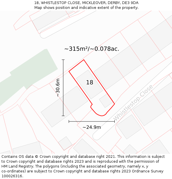 18, WHISTLESTOP CLOSE, MICKLEOVER, DERBY, DE3 9DA: Plot and title map