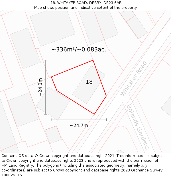 18, WHITAKER ROAD, DERBY, DE23 6AR: Plot and title map