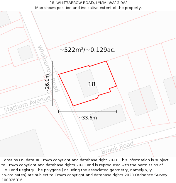 18, WHITBARROW ROAD, LYMM, WA13 9AF: Plot and title map