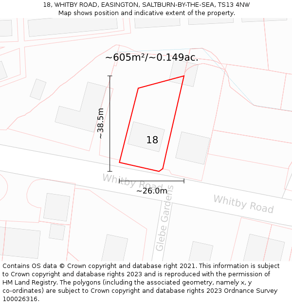 18, WHITBY ROAD, EASINGTON, SALTBURN-BY-THE-SEA, TS13 4NW: Plot and title map