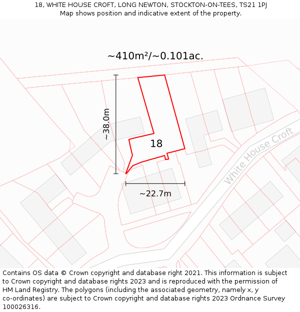 18, WHITE HOUSE CROFT, LONG NEWTON, STOCKTON-ON-TEES, TS21 1PJ: Plot and title map