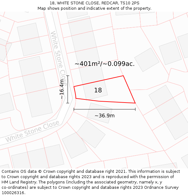 18, WHITE STONE CLOSE, REDCAR, TS10 2PS: Plot and title map