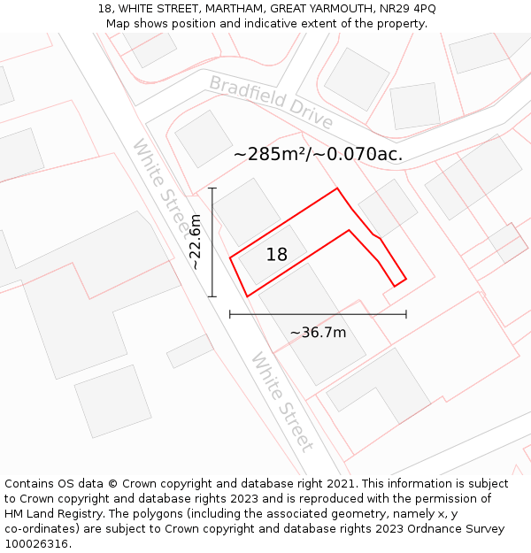 18, WHITE STREET, MARTHAM, GREAT YARMOUTH, NR29 4PQ: Plot and title map