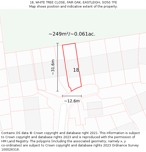 18, WHITE TREE CLOSE, FAIR OAK, EASTLEIGH, SO50 7FE: Plot and title map