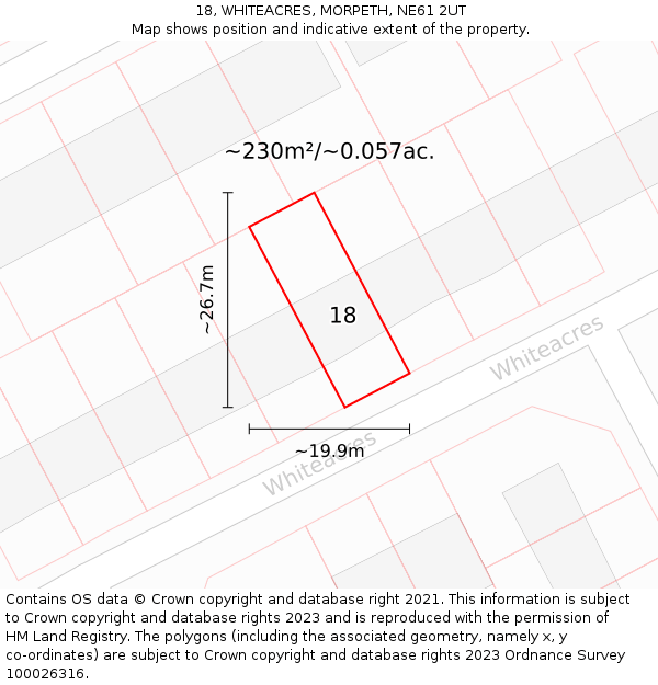 18, WHITEACRES, MORPETH, NE61 2UT: Plot and title map