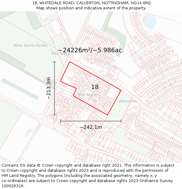 18, WHITEDALE ROAD, CALVERTON, NOTTINGHAM, NG14 6RQ: Plot and title map