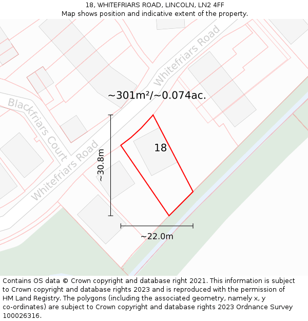 18, WHITEFRIARS ROAD, LINCOLN, LN2 4FF: Plot and title map