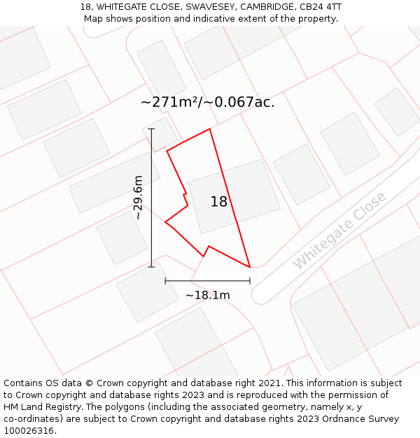 18, WHITEGATE CLOSE, SWAVESEY, CAMBRIDGE, CB24 4TT: Plot and title map