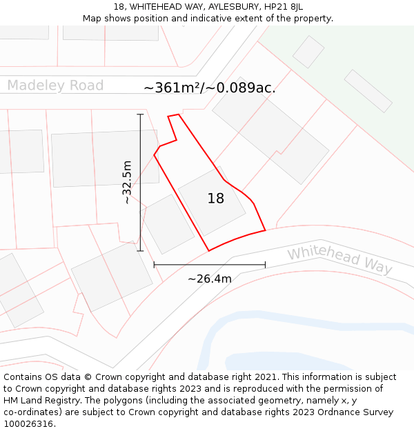 18, WHITEHEAD WAY, AYLESBURY, HP21 8JL: Plot and title map