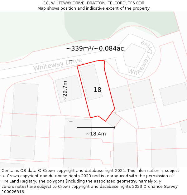18, WHITEWAY DRIVE, BRATTON, TELFORD, TF5 0DR: Plot and title map