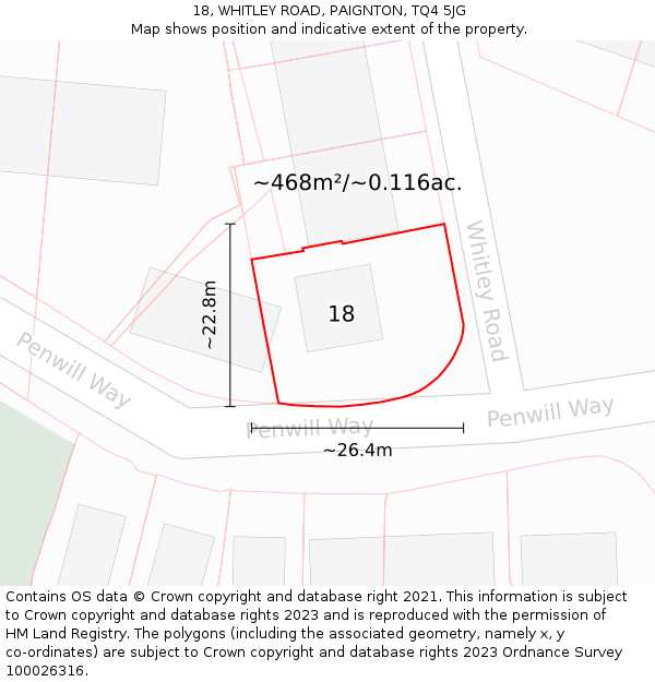 18, WHITLEY ROAD, PAIGNTON, TQ4 5JG: Plot and title map