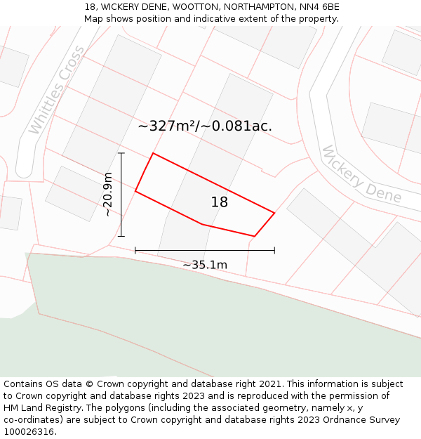 18, WICKERY DENE, WOOTTON, NORTHAMPTON, NN4 6BE: Plot and title map