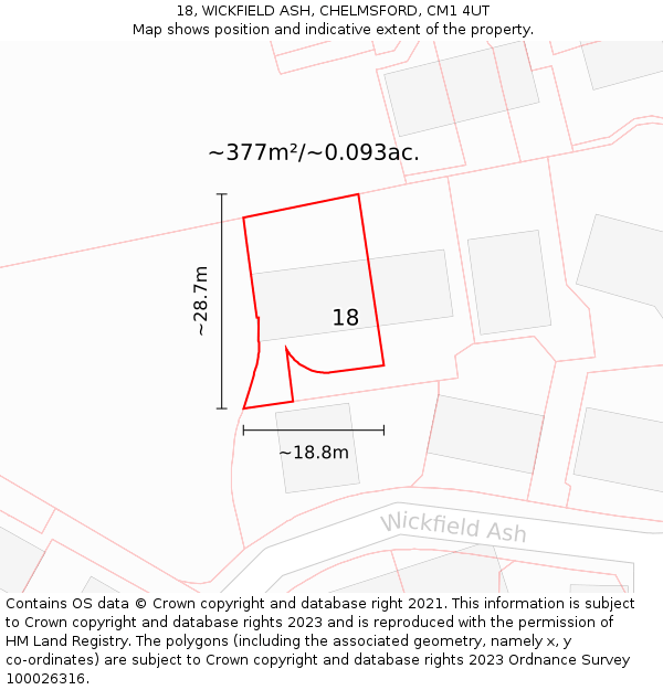 18, WICKFIELD ASH, CHELMSFORD, CM1 4UT: Plot and title map