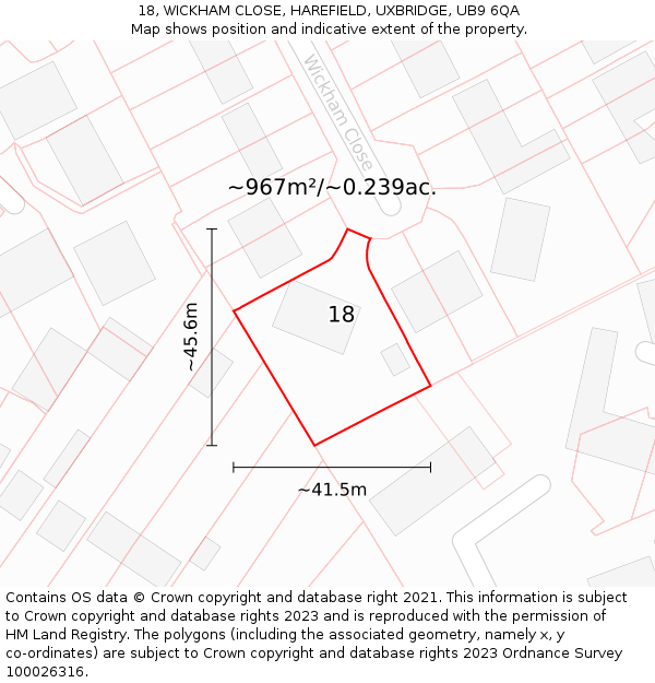 18, WICKHAM CLOSE, HAREFIELD, UXBRIDGE, UB9 6QA: Plot and title map