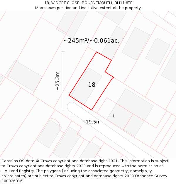 18, WIDGET CLOSE, BOURNEMOUTH, BH11 8TE: Plot and title map