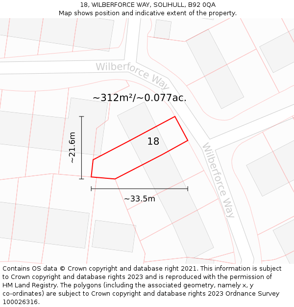 18, WILBERFORCE WAY, SOLIHULL, B92 0QA: Plot and title map