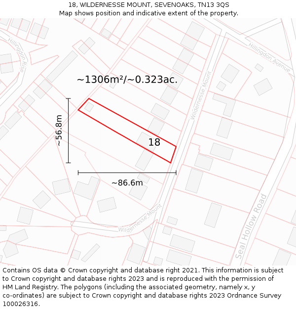 18, WILDERNESSE MOUNT, SEVENOAKS, TN13 3QS: Plot and title map