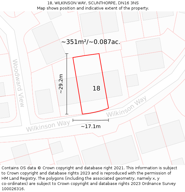 18, WILKINSON WAY, SCUNTHORPE, DN16 3NS: Plot and title map