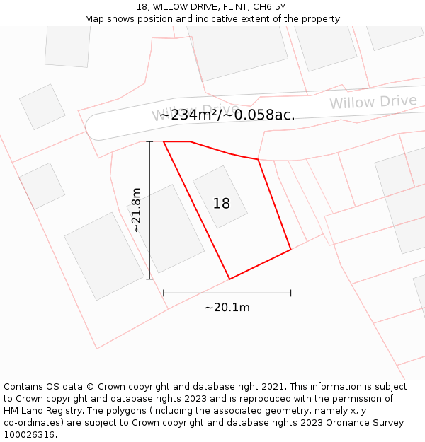 18, WILLOW DRIVE, FLINT, CH6 5YT: Plot and title map