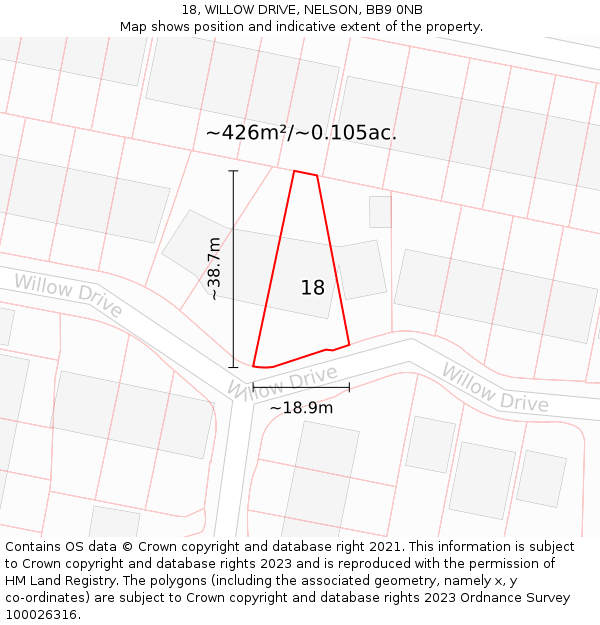 18, WILLOW DRIVE, NELSON, BB9 0NB: Plot and title map