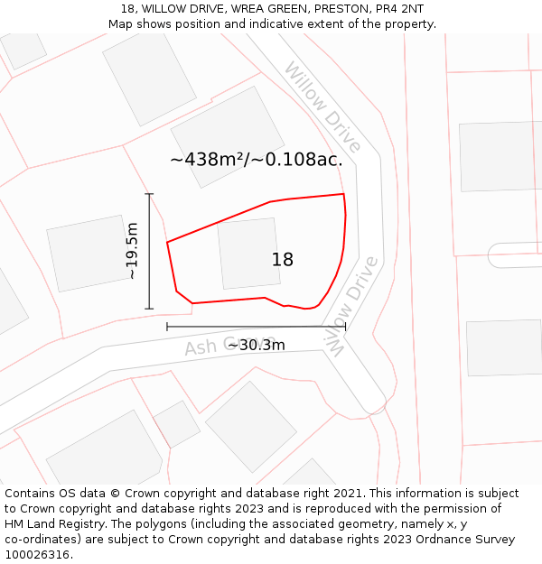 18, WILLOW DRIVE, WREA GREEN, PRESTON, PR4 2NT: Plot and title map