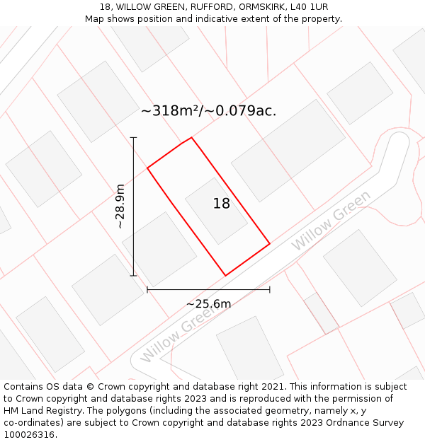 18, WILLOW GREEN, RUFFORD, ORMSKIRK, L40 1UR: Plot and title map