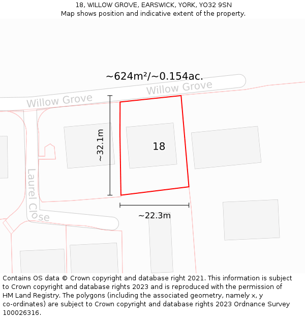 18, WILLOW GROVE, EARSWICK, YORK, YO32 9SN: Plot and title map