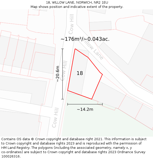 18, WILLOW LANE, NORWICH, NR2 1EU: Plot and title map
