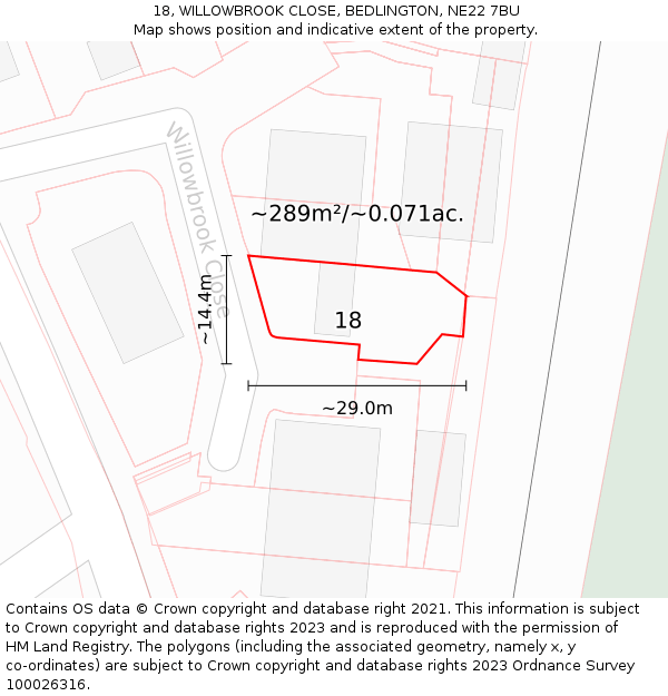 18, WILLOWBROOK CLOSE, BEDLINGTON, NE22 7BU: Plot and title map