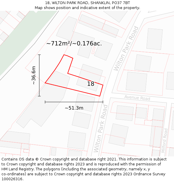 18, WILTON PARK ROAD, SHANKLIN, PO37 7BT: Plot and title map