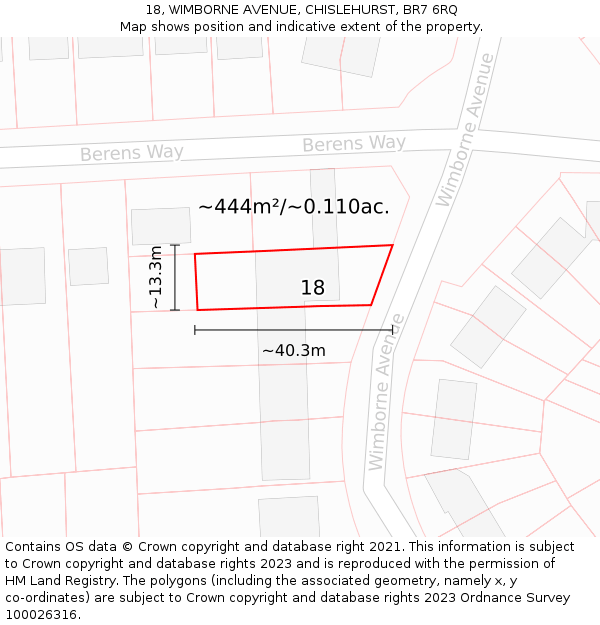 18, WIMBORNE AVENUE, CHISLEHURST, BR7 6RQ: Plot and title map