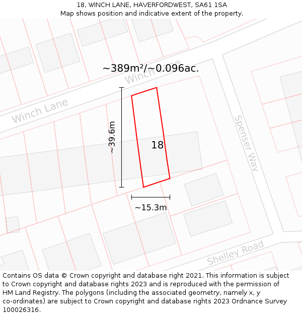 18, WINCH LANE, HAVERFORDWEST, SA61 1SA: Plot and title map