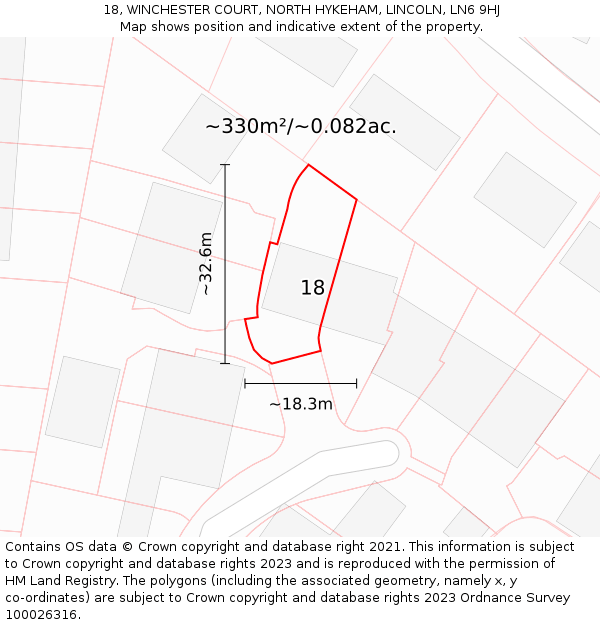 18, WINCHESTER COURT, NORTH HYKEHAM, LINCOLN, LN6 9HJ: Plot and title map