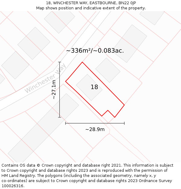 18, WINCHESTER WAY, EASTBOURNE, BN22 0JP: Plot and title map