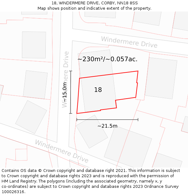 18, WINDERMERE DRIVE, CORBY, NN18 8SS: Plot and title map