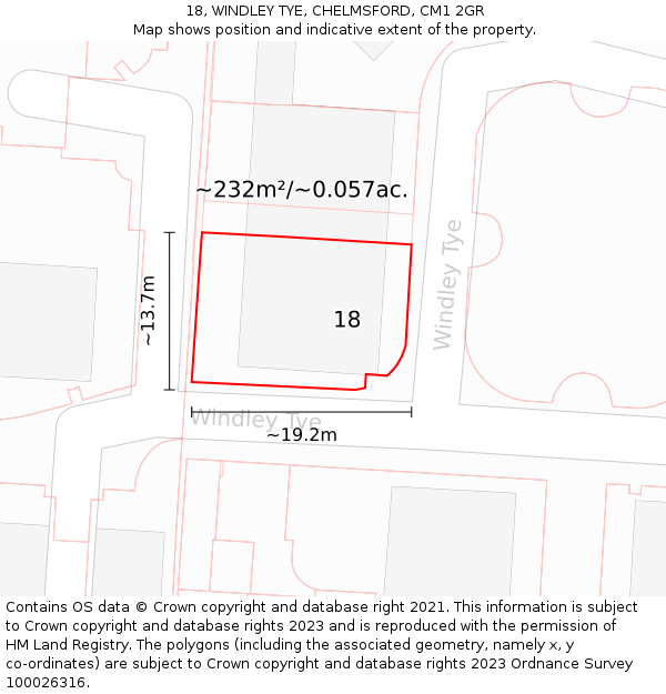 18, WINDLEY TYE, CHELMSFORD, CM1 2GR: Plot and title map