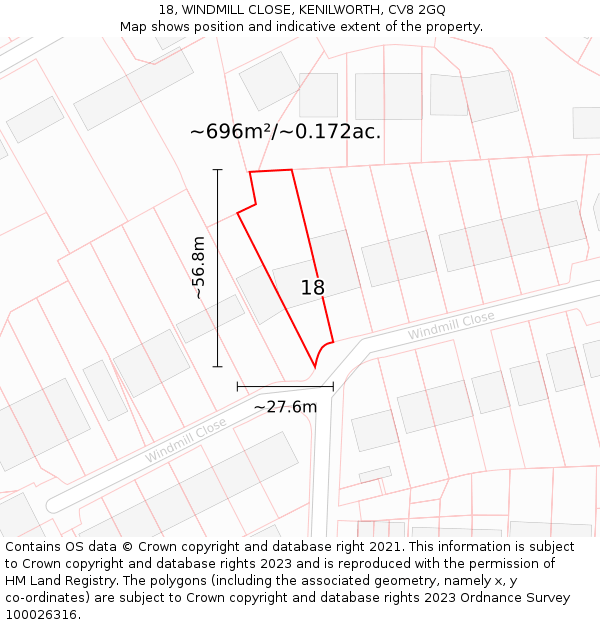 18, WINDMILL CLOSE, KENILWORTH, CV8 2GQ: Plot and title map