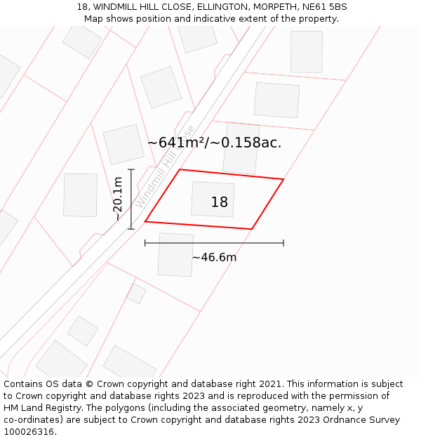 18, WINDMILL HILL CLOSE, ELLINGTON, MORPETH, NE61 5BS: Plot and title map