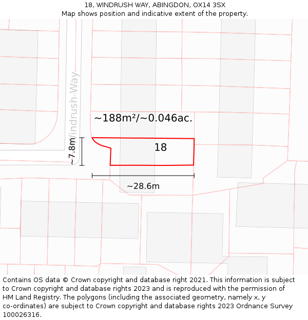 18, WINDRUSH WAY, ABINGDON, OX14 3SX: Plot and title map