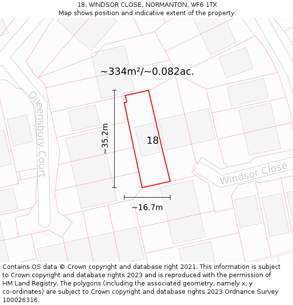 18, WINDSOR CLOSE, NORMANTON, WF6 1TX: Plot and title map
