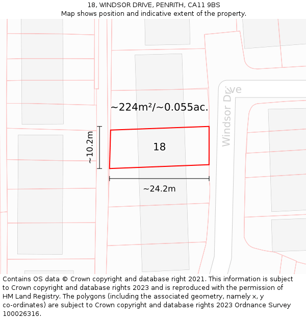 18, WINDSOR DRIVE, PENRITH, CA11 9BS: Plot and title map