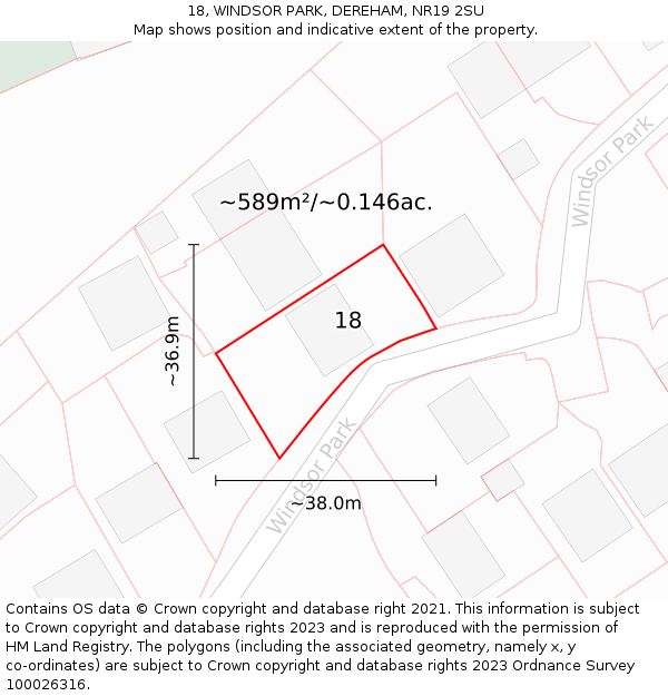 18, WINDSOR PARK, DEREHAM, NR19 2SU: Plot and title map