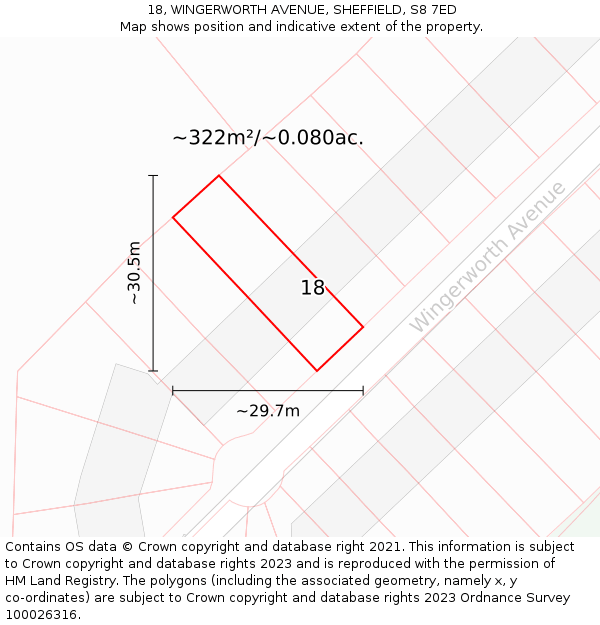 18, WINGERWORTH AVENUE, SHEFFIELD, S8 7ED: Plot and title map