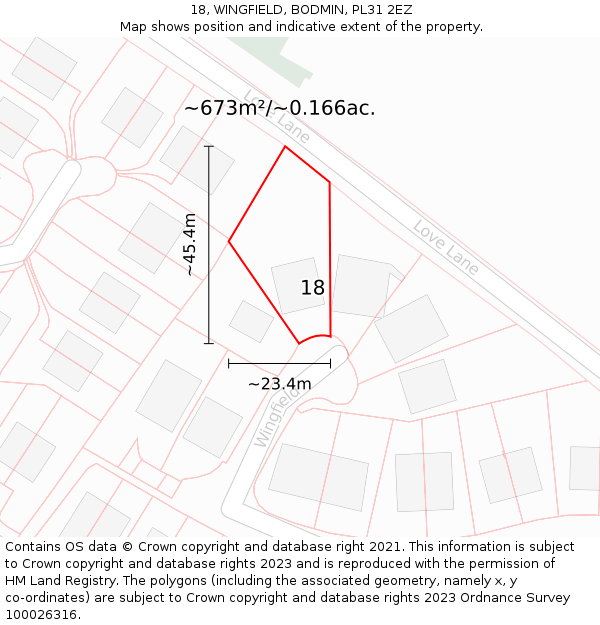 18, WINGFIELD, BODMIN, PL31 2EZ: Plot and title map