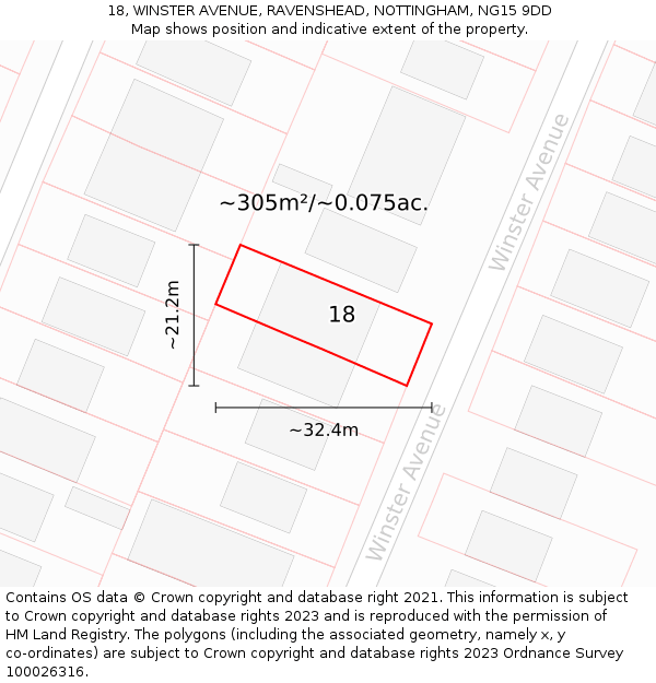 18, WINSTER AVENUE, RAVENSHEAD, NOTTINGHAM, NG15 9DD: Plot and title map
