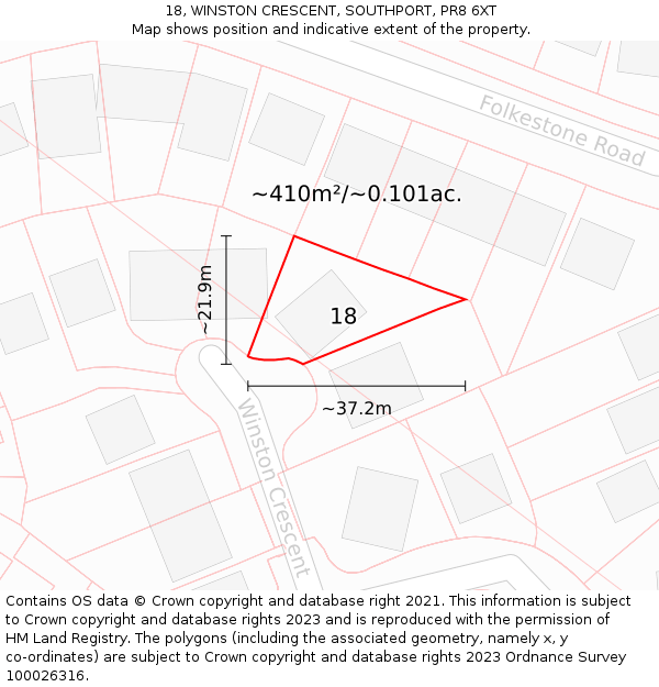 18, WINSTON CRESCENT, SOUTHPORT, PR8 6XT: Plot and title map