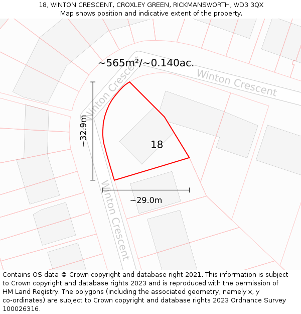18, WINTON CRESCENT, CROXLEY GREEN, RICKMANSWORTH, WD3 3QX: Plot and title map