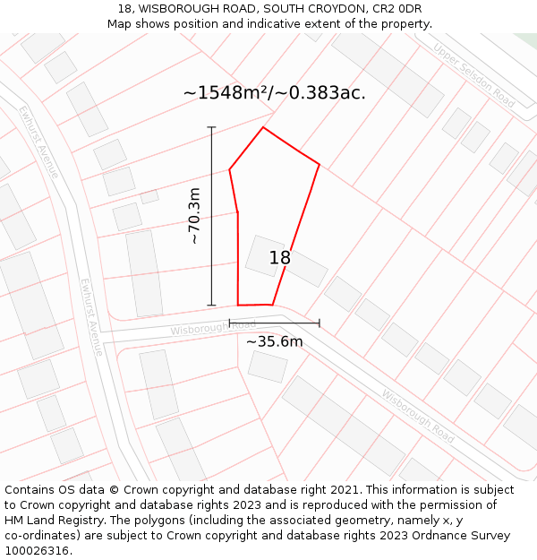 18, WISBOROUGH ROAD, SOUTH CROYDON, CR2 0DR: Plot and title map