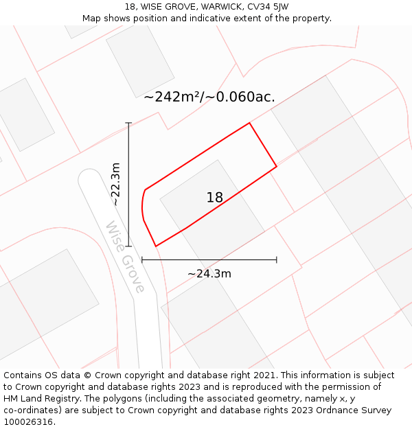 18, WISE GROVE, WARWICK, CV34 5JW: Plot and title map